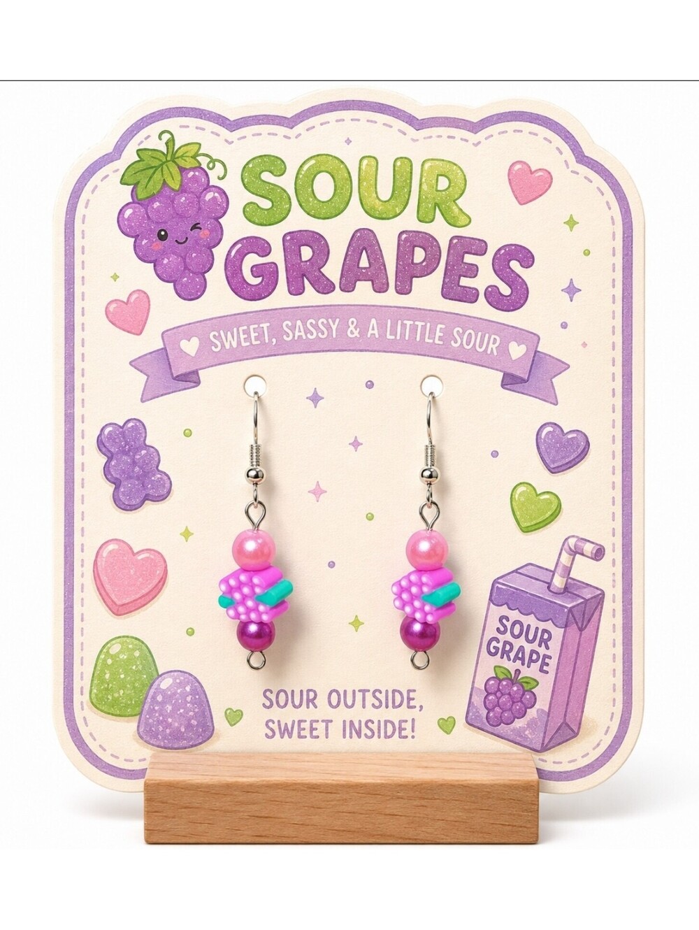 Sour Grapes Polymer Clay Bead Hypoallergenic Dangle Drop Earrings